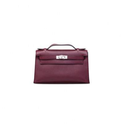 HERMÈS SWIFT LEATHER KELLY POCHETTE WITH PALLADIUM HARDWARE (22*14*7cm) 